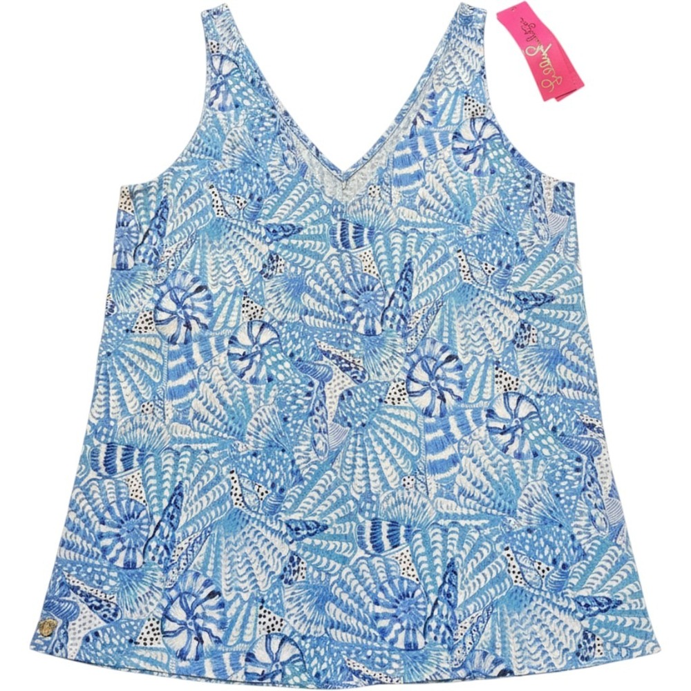 Lilly Pulitzer Florin Sleeveless Linen Top Amalfi Blue By The Seashore XS NEW